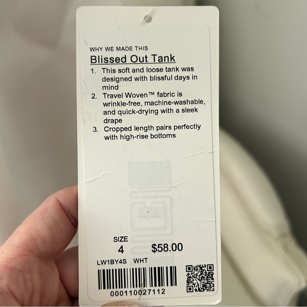 lululemon Blissed Out Tank size 4 white